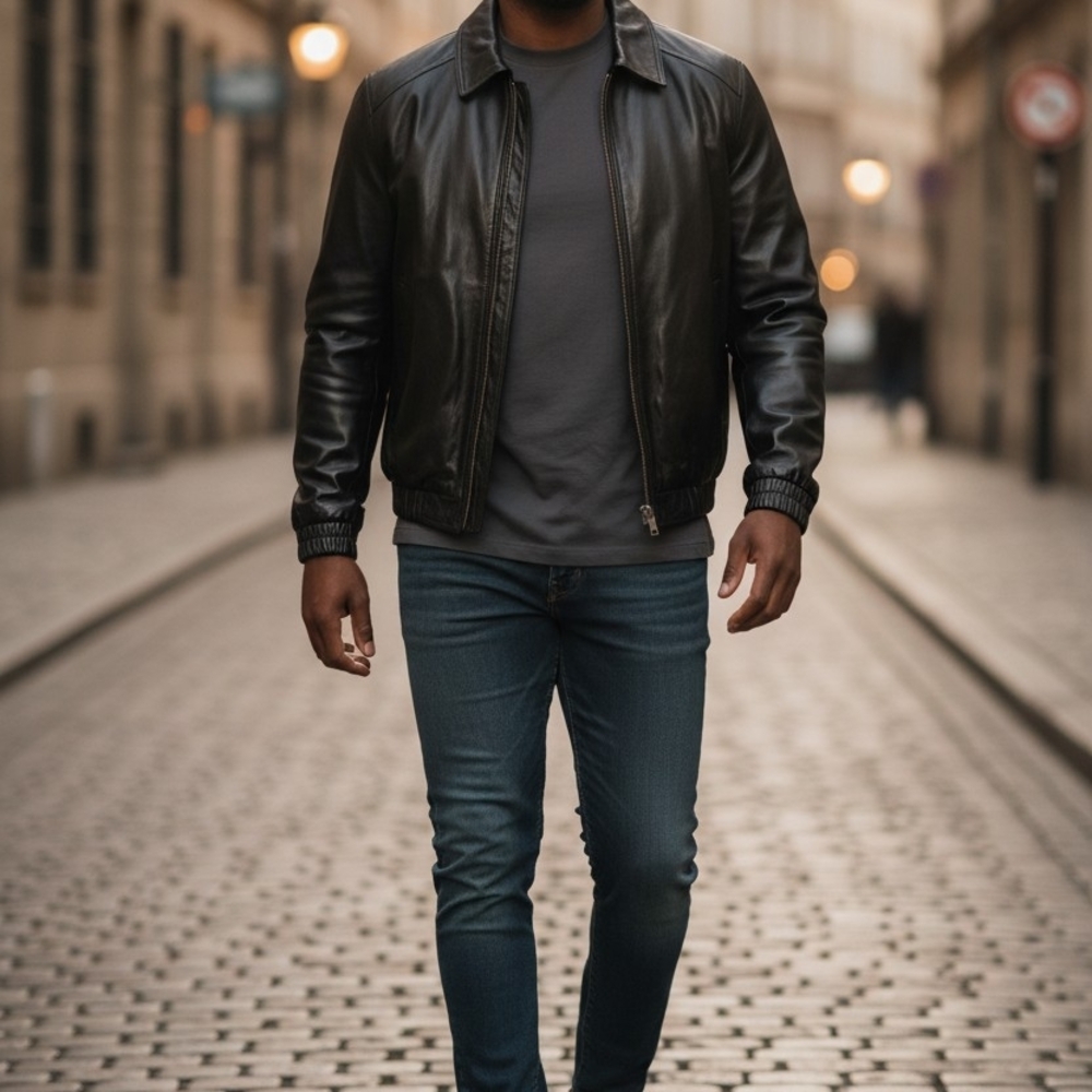 Bill Blass Black Lambskin Leather Bomber Jacket